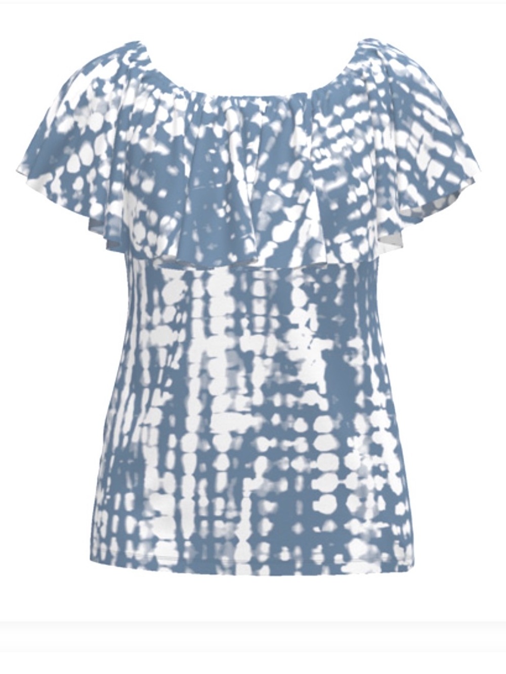 LulaRoe Alana Flounce Ruffled Off-Shoulder Tie-Dye Top in Blue and White